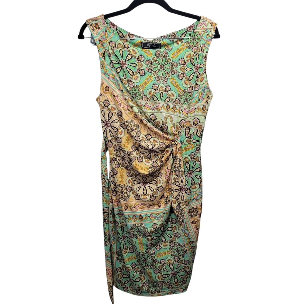 Lily Sleeveless Faux Wrap Sheath Dress Paisley Floral Medallion SZ S Made in USA